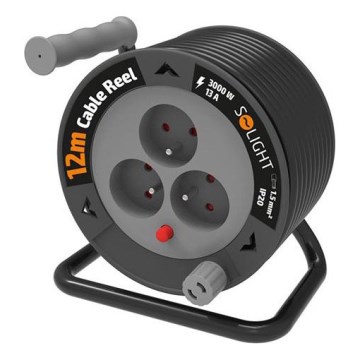 Produžni kabel na kolutu s 3 utičnicama, 12 m