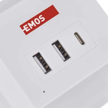Produžni kabel s utičnicom i bežičnim QI punjenjem 2Z + 2xUSB-A + 1xUSB-C 2m bijeli