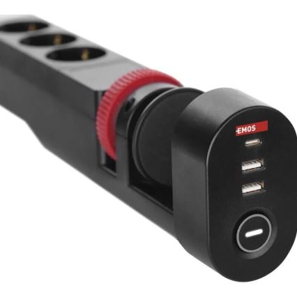 Produžni kabel s mogućnošću pričvršćivanja na stol 3U + 3xUSB 1,5m crna
