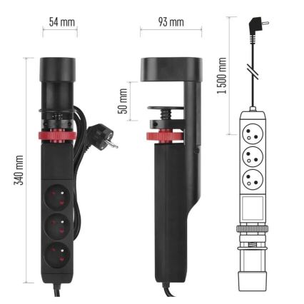 Produžni kabel s mogućnošću pričvršćivanja na stol 3U + 3xUSB 1,5m crna