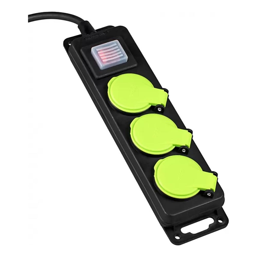 Produžni kabel s prekidačem, 3 utičnicama, 3 m, IP44