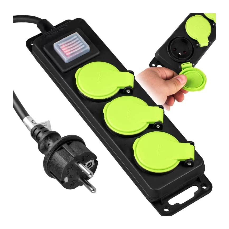 Produžni kabel s prekidačem, 3 utičnicama, 3 m, IP44