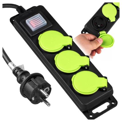 Produžni kabel s prekidačem, 3 utičnice, 10 m, IP44