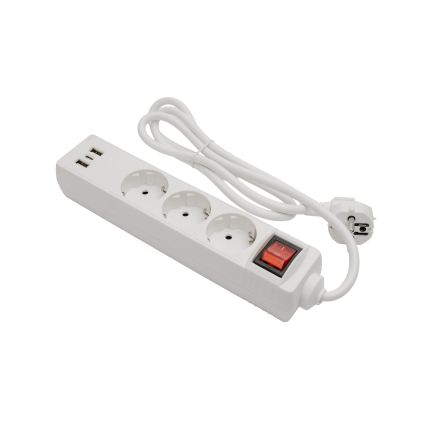 Produžni kabel s prekidačem 3 utičnice + 2× USB-A + 1× USB-C 1,5 m SCHUKO bijeli