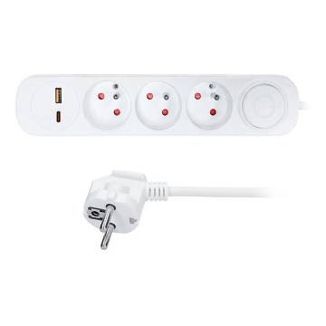 Produžni kabel s prekidačem, 3 utičnice i USB-A/USB-C priključci za punjenje, 3 m