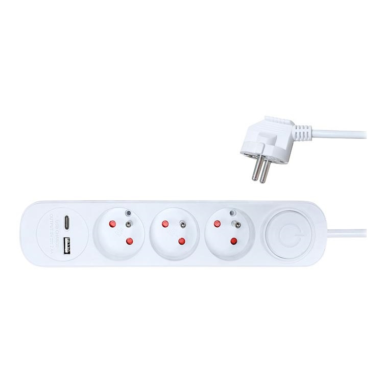 Produžni kabel s prekidačem 3U + 2xUSB 2m bijela