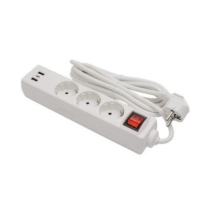 Produžni kabel s prekidačem 3x utičnica + 2x USB-A + 1x USB-C 3 m SCHUKO bijela