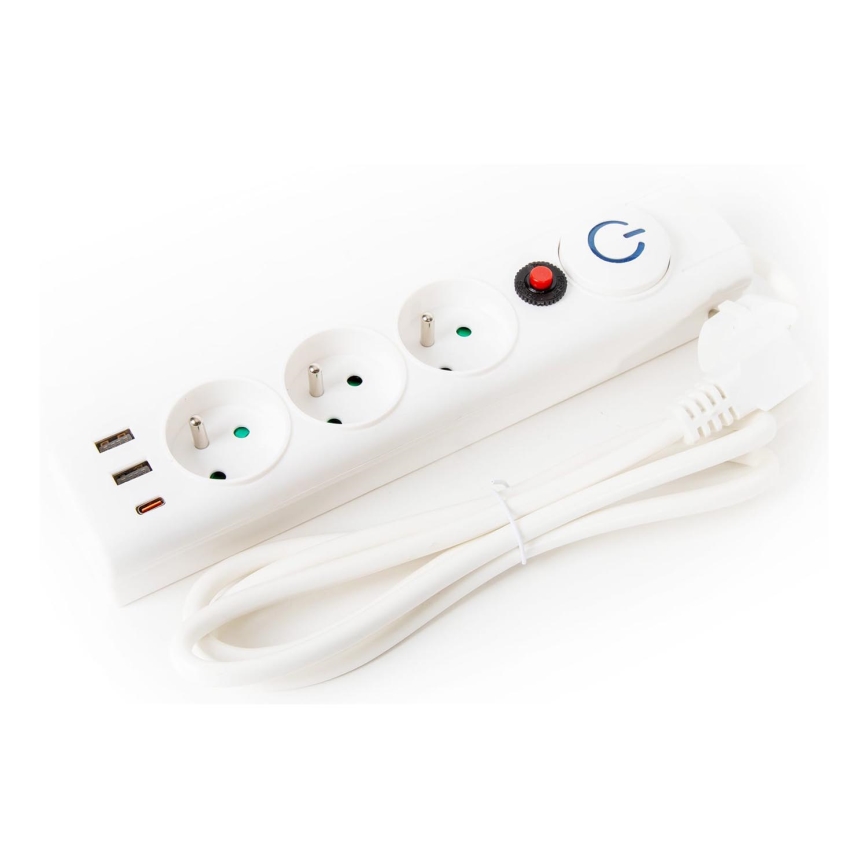 Produžni kabel s prekidačem 3Z Tip E + 2xUSB-A + 1xUSB-C 1,5m