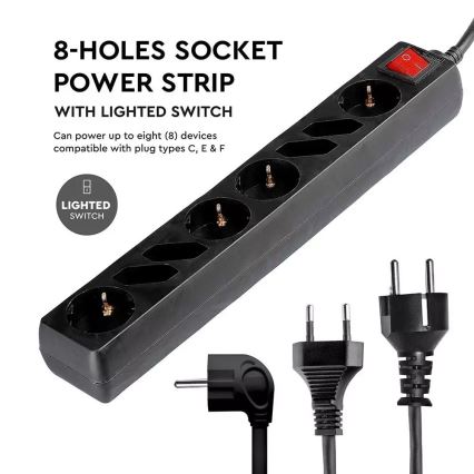 Produžni kabel s prekidačem SCHUKO 8U 1,5 m