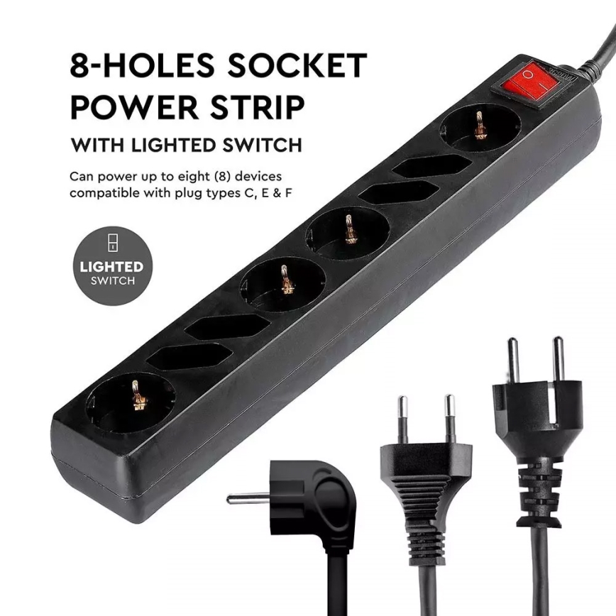 Produžni kabel s prekidačem SCHUKO 8U 1,5 m