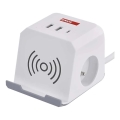 Produžni kabel s utičnicom i bežičnim QI punjenjem 2Z + 2xUSB-A + 1xUSB-C 2m bijeli