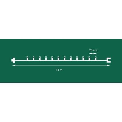 Produžni LED vanjski niz CONE FILAMENT 20xE10, 14 m, prozirne žarulje / topla bijela, IP44, Proizvedeno u Češkoj