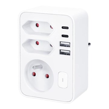 Produžni razdjelnik 1×16 A + 2×2,5 A s 2× USB punjačem (USB‑A i USB‑C), bijeli