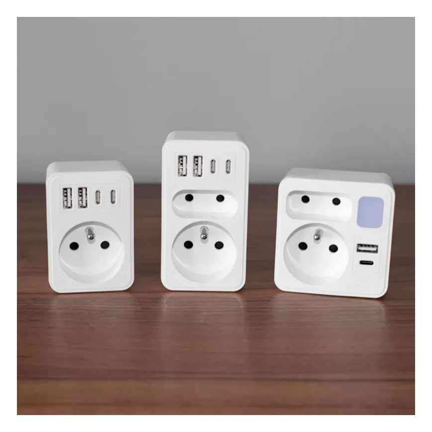 Razdjelnik s 2 utičnicama + USB-C + USB-A i LED osvjetljenjem LED/0,5W/230V 3000K