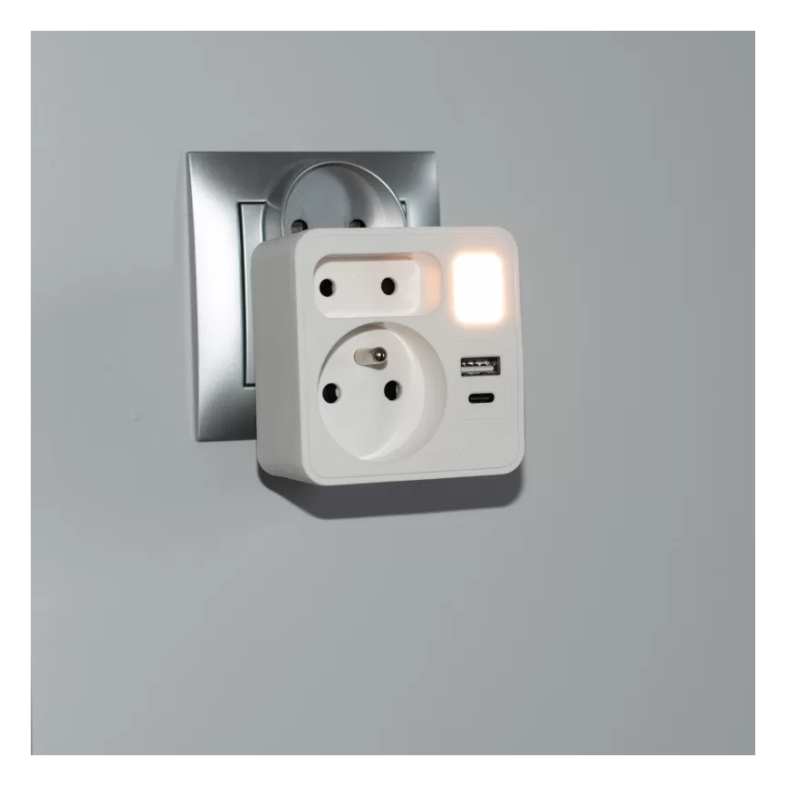 Razdjelnik s 2 utičnicama + USB-C + USB-A i LED osvjetljenjem LED/0,5W/230V 3000K