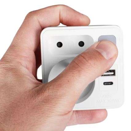 Razdjelnik s 2 utičnicama + USB-C + USB-A i LED osvjetljenjem LED/0,5W/230V 3000K