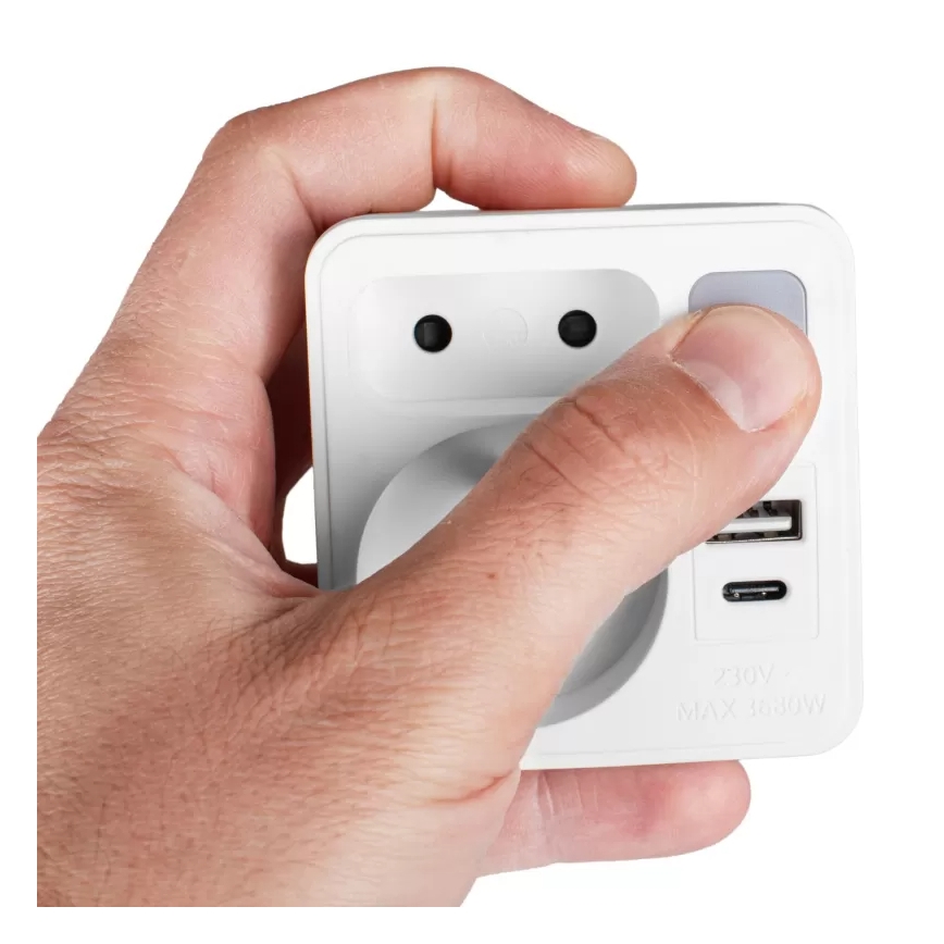 Razdjelnik s 2 utičnicama + USB-C + USB-A i LED osvjetljenjem LED/0,5W/230V 3000K