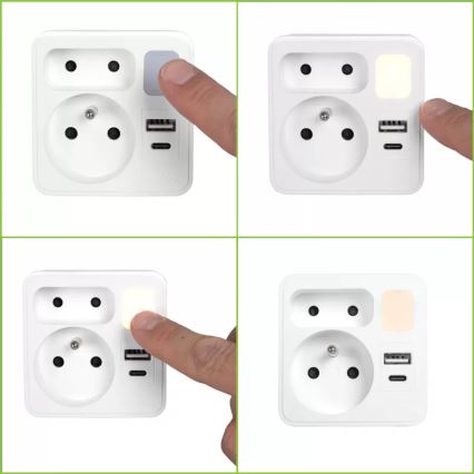 Razdjelnik s 2 utičnicama + USB-C + USB-A i LED osvjetljenjem LED/0,5W/230V 3000K