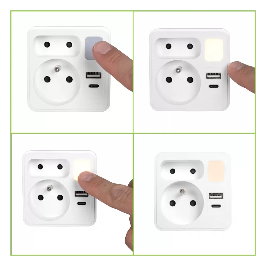 Razdjelnik s 2 utičnicama + USB-C + USB-A i LED osvjetljenjem LED/0,5W/230V 3000K