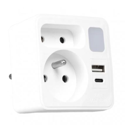 Razdjelnik s 2 utičnicama + USB-C + USB-A i LED osvjetljenjem LED/0,5W/230V 3000K
