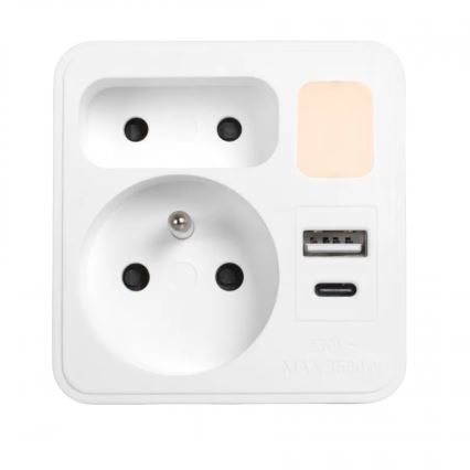 Razdjelnik s 2 utičnicama + USB-C + USB-A i LED osvjetljenjem LED/0,5W/230V 3000K