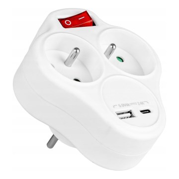 Produžni razdjelnik s prekidačem, 2 utičnice + USB-C + USB-A