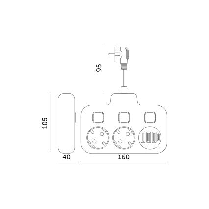 Produžni razdjelnik s prekidačem LINEA 2x230V + 4xUSB A/C SCHUKO bijela