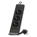 Produžni razdjelnik s prekidačem LINEA PRO 3x 230 V + 3x USB-A + 1x USB-C SCHUKO 1,5 m crni