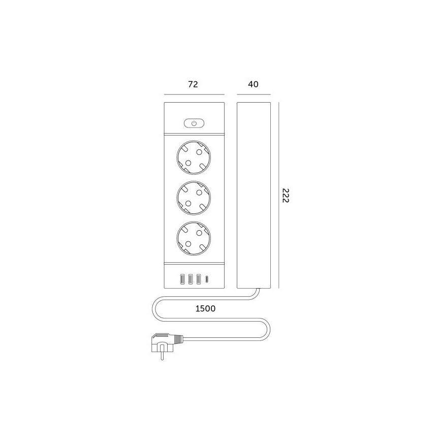 Produžnica s prekidačem LINEA PRO 3x230V+3xUSB-A + 1xUSB-C SCHUKO 1,5 m crna