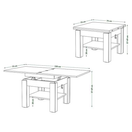 Proširivi konferencijski stol s podiznom pločom CALEB 75/150x75 cm hrast craft/crna