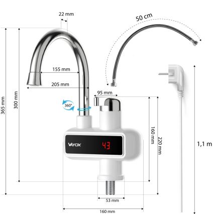 Protočni bojler s LED zaslonom 3000W/230V IPX4 bijela