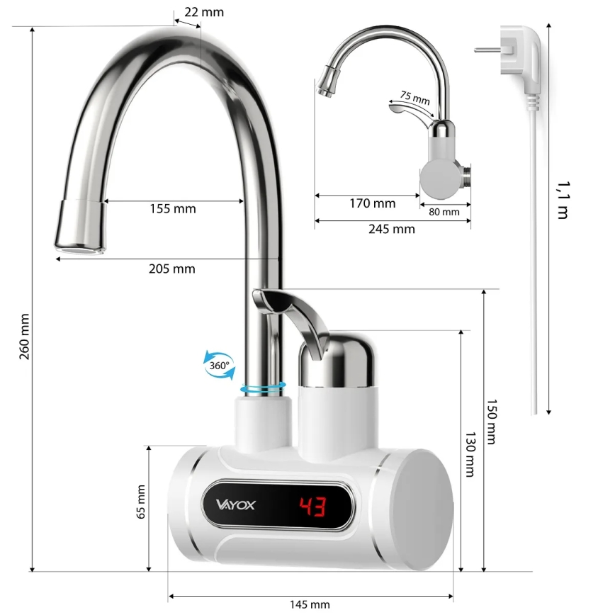 Protočni bojler s LED zaslonom 3000W/230V IPX4 bijela