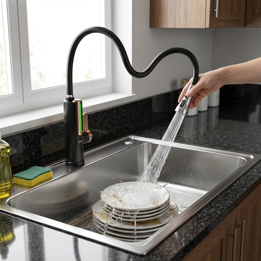 Protočni grijač vode s LED zaslonom 3000W/230V IPX4 crni