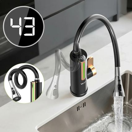 Protočni grijač vode s LED zaslonom 3000W/230V IPX4 crni