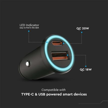 Punjač za auto Power Delivery 20W 12-24V/3A USB/C crna