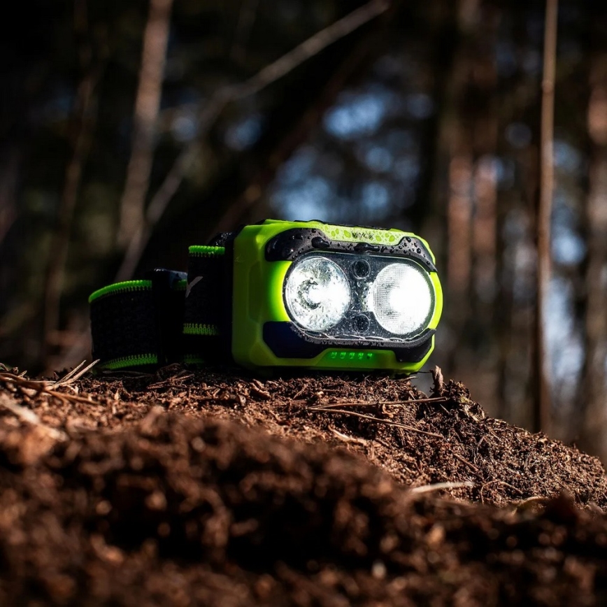 Punjiva LED čelna svjetiljka s mogućnošću prigušivanja, senzorom i crvenim svjetlom LED/10W/5V/3xAAA IP44 600 lm 1200 mAh