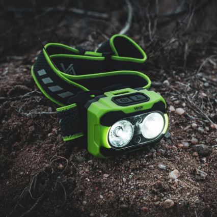 Punjiva LED čelna svjetiljka s mogućnošću prigušivanja, senzorom i crvenim svjetlom LED/10W/5V/3xAAA IP44 600 lm 1200 mAh