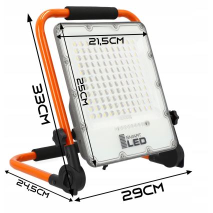 Punjivi LED reflektor sa stalakom LED/100W/3,2V 5000K 5000 mAh IP65 narančasta
