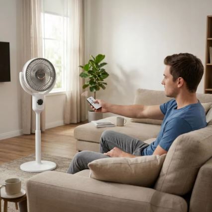 Punjivi ventilator na stalku s LED osvjetljenjem LED/4,8W/5V USB 7200 mAh, bijela + daljinski upravljač