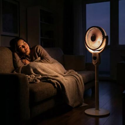 Punjivi ventilator na stalku s LED osvjetljenjem LED/4,8W/5V USB 7200 mAh, bijela + daljinski upravljač