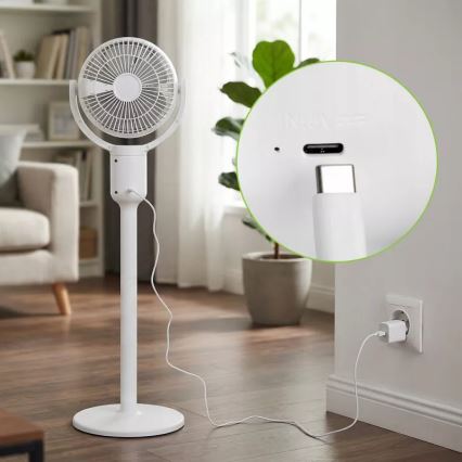 Punjivi ventilator na stalku s LED osvjetljenjem LED/4,8W/5V USB 7200 mAh, bijela + daljinski upravljač