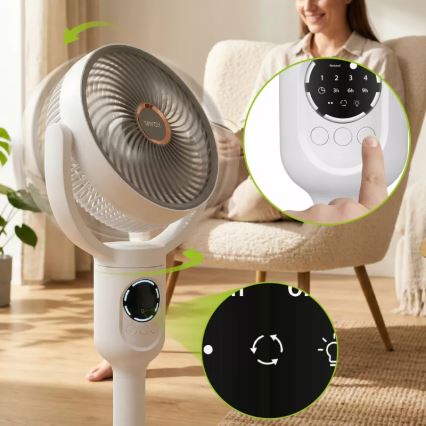 Punjivi ventilator na stalku s LED osvjetljenjem LED/4,8W/5V USB 7200 mAh, bijela + daljinski upravljač