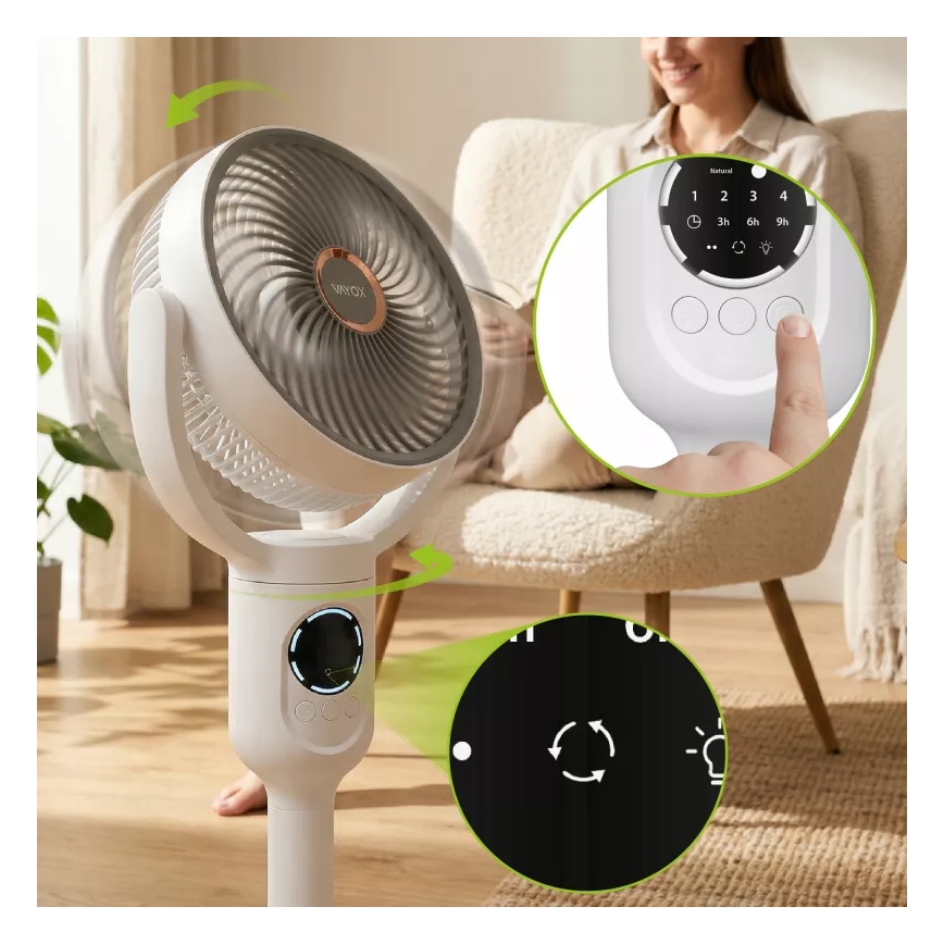Punjivi ventilator na stalku s LED osvjetljenjem LED/4,8W/5V USB 7200 mAh, bijela + daljinski upravljač