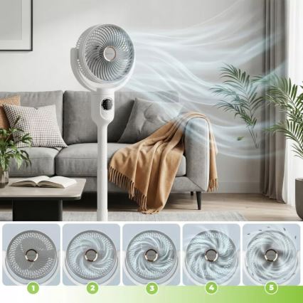 Punjivi ventilator na stalku s LED osvjetljenjem LED/4,8W/5V USB 7200 mAh, bijela + daljinski upravljač