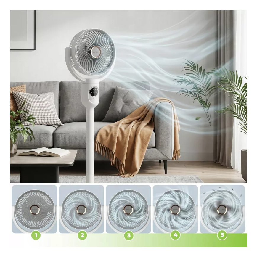 Punjivi ventilator na stalku s LED osvjetljenjem LED/4,8W/5V USB 7200 mAh, bijela + daljinski upravljač