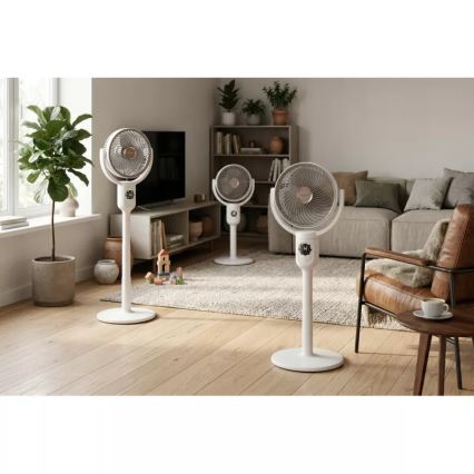 Punjivi ventilator na stalku s LED osvjetljenjem LED/4,8W/5V USB 7200 mAh, bijela + daljinski upravljač