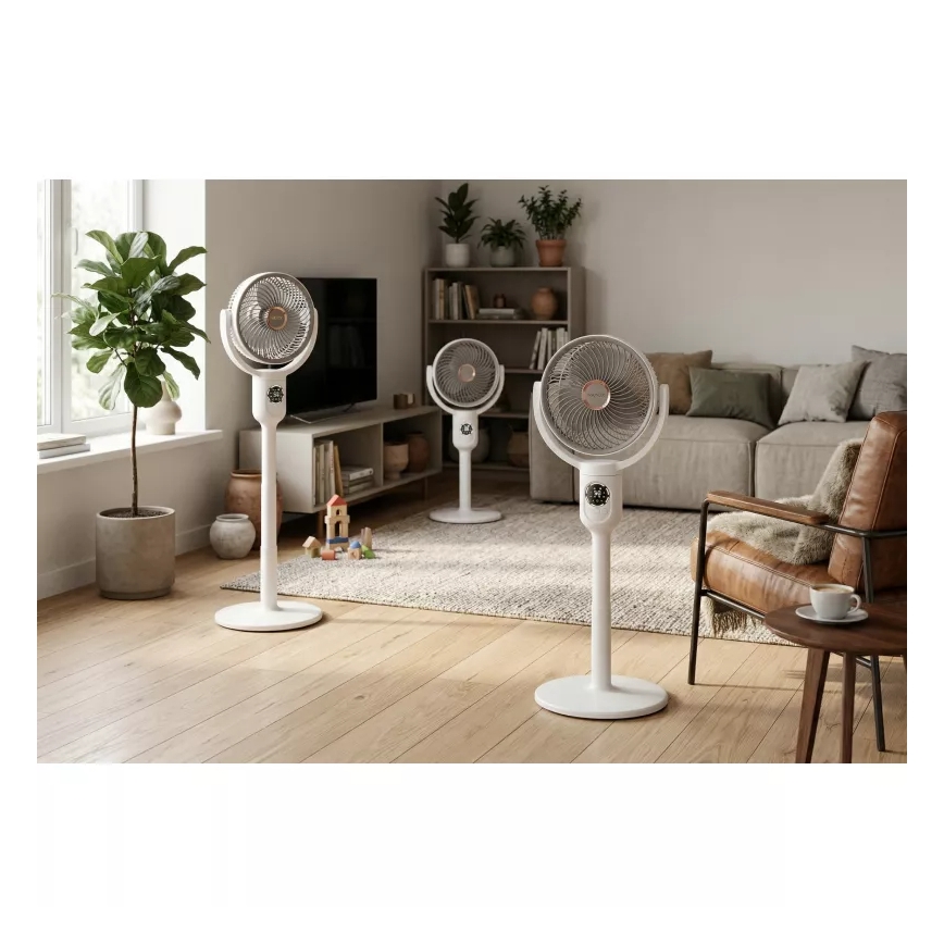 Punjivi ventilator na stalku s LED osvjetljenjem LED/4,8W/5V USB 7200 mAh, bijela + daljinski upravljač