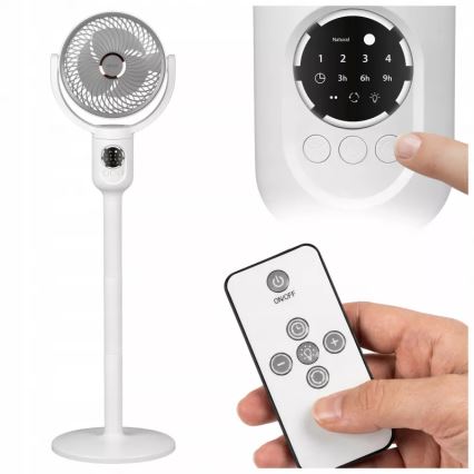 Punjivi ventilator na stalku s LED osvjetljenjem LED/4,8W/5V USB 7200 mAh, bijela + daljinski upravljač