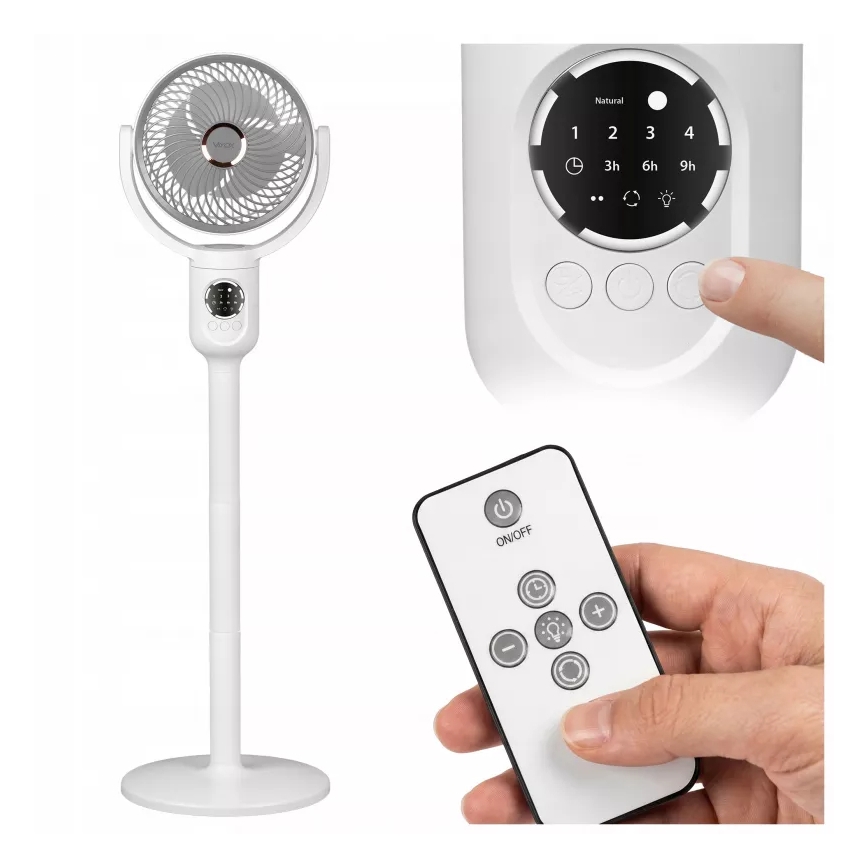 Punjivi ventilator na stalku s LED osvjetljenjem LED/4,8W/5V USB 7200 mAh, bijela + daljinski upravljač