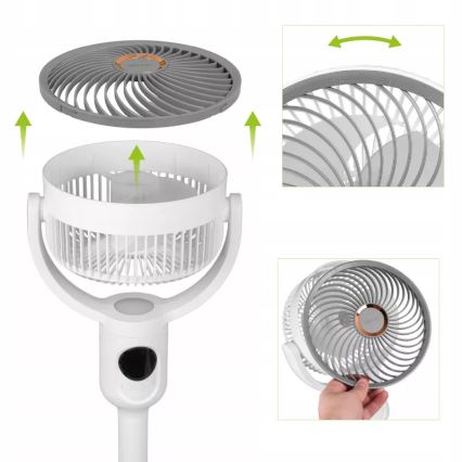 Punjivi ventilator na stalku s LED osvjetljenjem LED/4,8W/5V USB 7200 mAh, bijela + daljinski upravljač